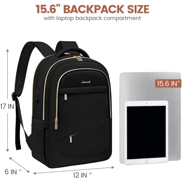 Black/Gold Laptop Backpack with Durable Fabric and Padded Straps main image 5